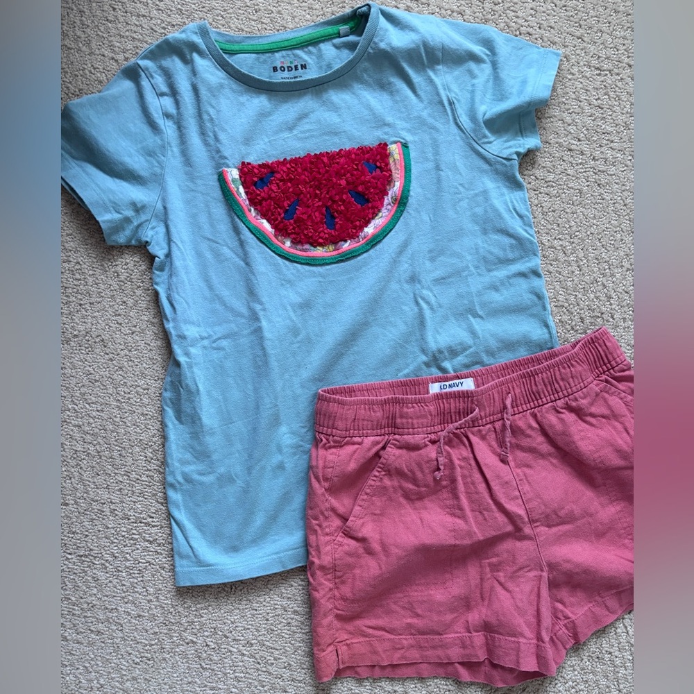 Mini Boden Watermelon T-Shirt and Pink Shorts Set